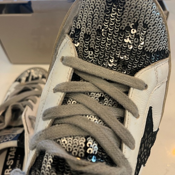  White and Black Sneakers with Silver sequins